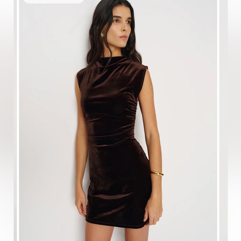 Reformation Alden Knit Dress in Chocolate Velvet Size S - Picture 2 of 14